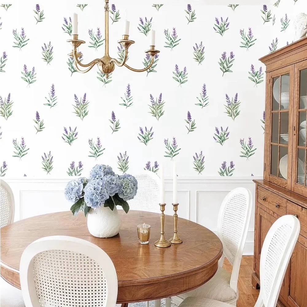 Lavender Sprig Wallpaper – Purple Floral Peel and Stick Wall Decor